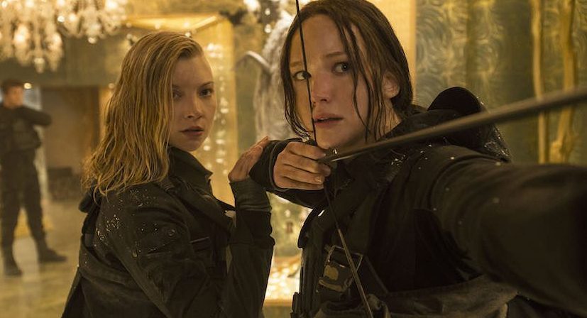 Cressida (Natalie Dormer, left) and Katniss Everdeen (Jennifer Lawrence, right) in THE HUNGER GAMES: MOCKINGJAY - PART 2. Photo Credit: Murray Close