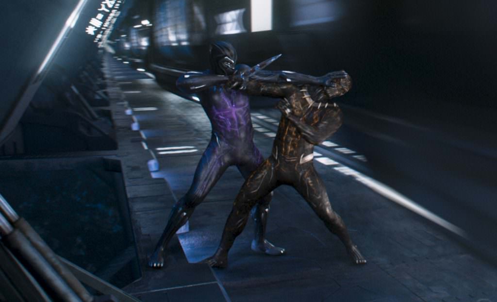 Marvel Studios' BLACK PANTHERL to R: Black Panther/T'Challa (Chadwick Boseman) and Erik Killmonger (Michael B. Jordan) Ph: Film Frame©Marvel Studios 2018