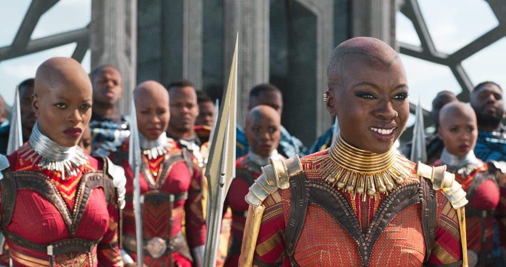 Marvel Studios' BLACK PANTHER. L to R: Ayo (Florence Kasumba) and Okoye (Danai Gurira). Ph: Film Frame. ©Marvel Studios 2018