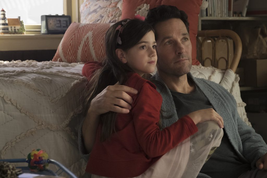 Marvel Studios ANT-MAN AND THE WASP..L to R: Cassie Lang (Abby Ryder Fortson) and Ant-Man/Scott Lang (Paul Rudd). Photo: Ben Rothstein. ©Marvel Studios 2018