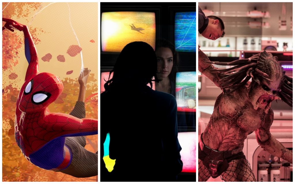 L-r: Into the Spider-Verse. Photo by © 2018 SPAI. Wonder Woman 1984. Photo by Clay Enos/ ™ & © . DC Comics. The Predator. Photo Credit: Kimberley French; TM & © 2018 Twentieth Century Fox Film Corporation.