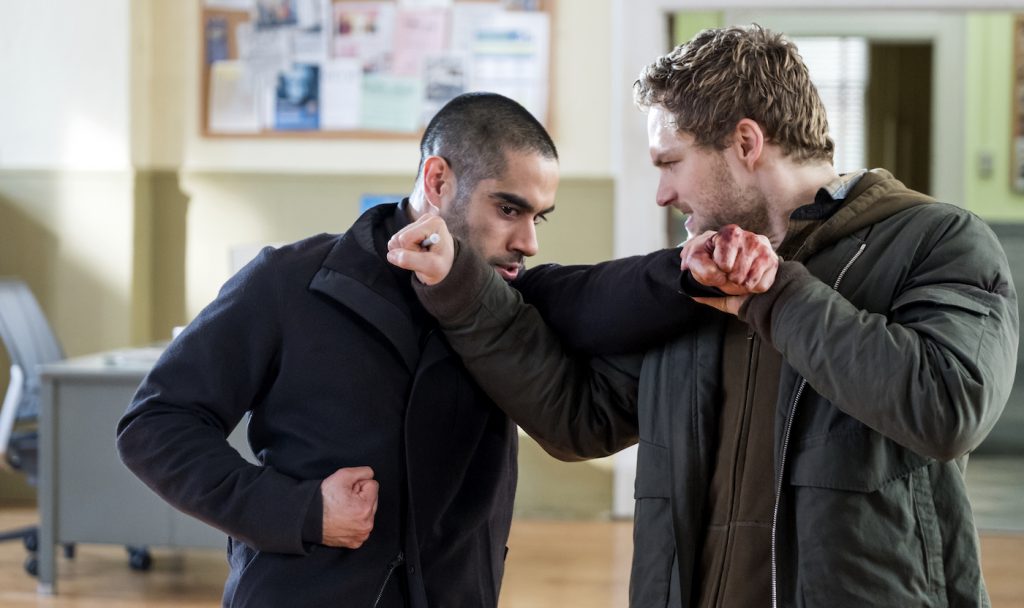 Sacha Dhawan, Finn Jones in Marvel's Iron Fist. Photo by Linda Kallerus/Netflix