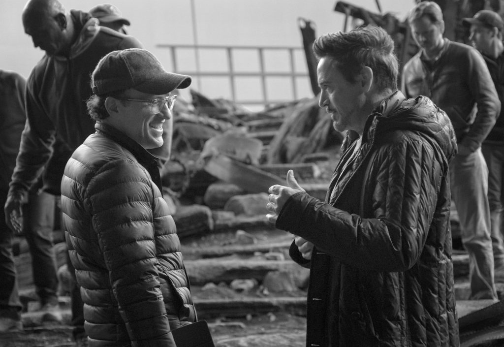 Anthony Russo and Robert Downey Jr. on the set of 'Avengers: Infinity War.' Courtesy Marvel Studios