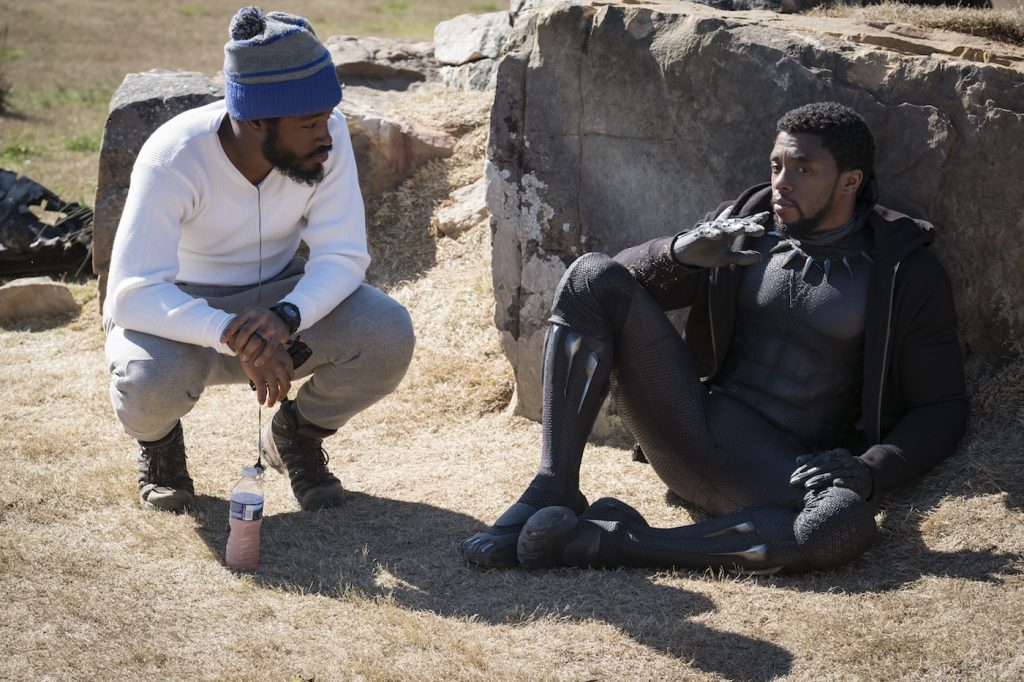 Marvel Studios' BLACK PANTHER..L to R: Director (Ryan Coogler) and Chadwick Boseman (T'Challa/Black Panther). Photo: Matt Kennedy. ©Marvel Studios 2018