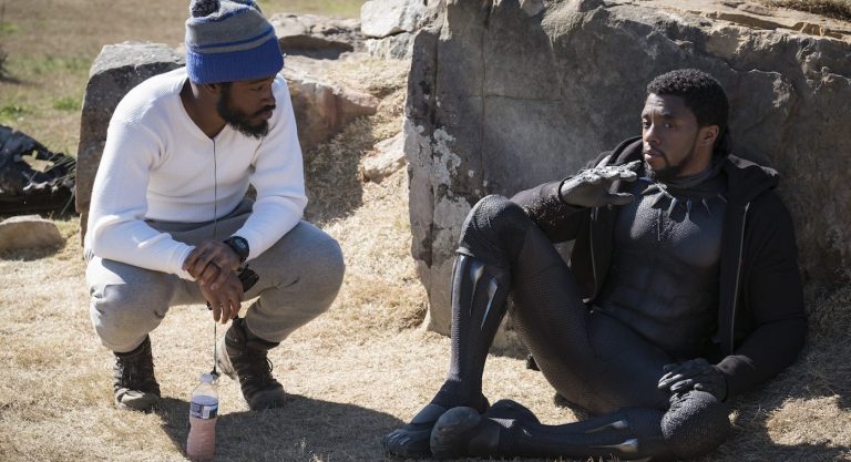 Marvel Studios' BLACK PANTHER..L to R: Director (Ryan Coogler) and Chadwick Boseman (T'Challa/Black Panther). Photo: Matt Kennedy. ©Marvel Studios 2018