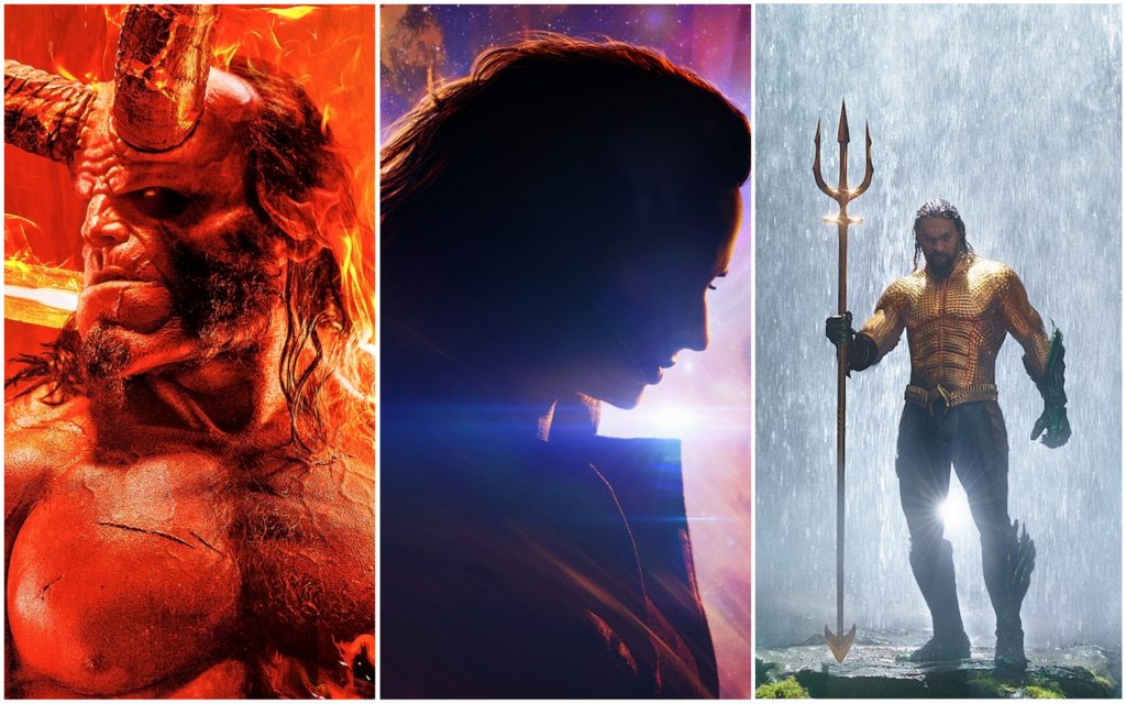 L-r: David Harbour in 'Hellboy'/Courtesy Lionsgate. Sophie Turner in 'Dark Phoenix'/Courtesy 20th Century Fox, Jason Momoa in 'Aquaman'/Courtesy Warner Bros.