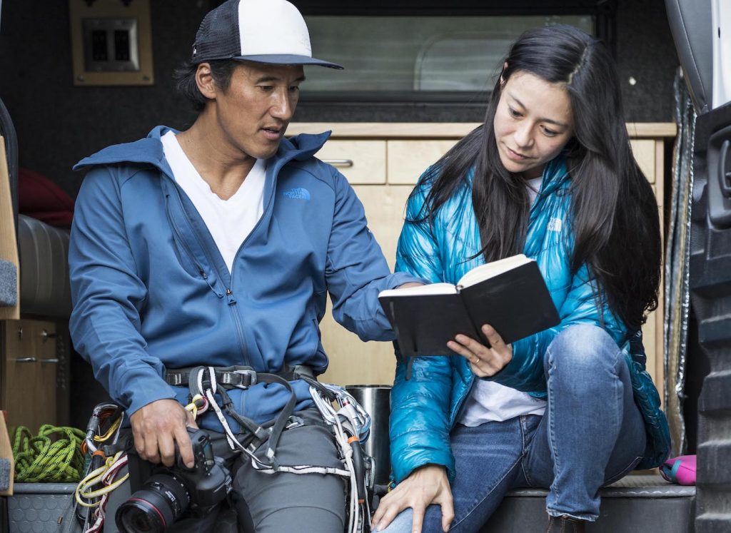 Jimmy Chin and Chai Vasarhelyi on location during the filming of Free Solo. Photo courtesy National Geographic/Chris Figenshau.