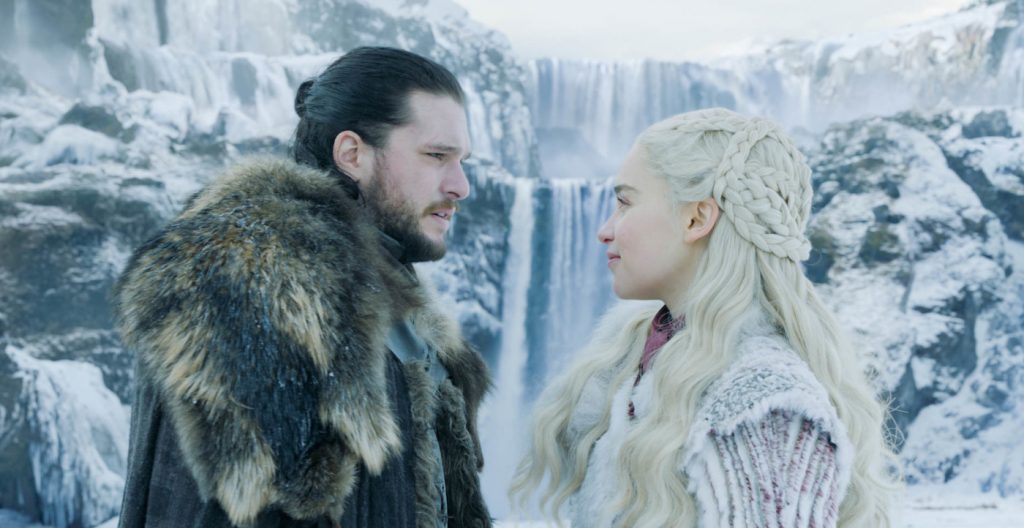 Season 8, episode 1 (debut 4/14/19): Kit Harington, Emilia Clarke. photo: HBO