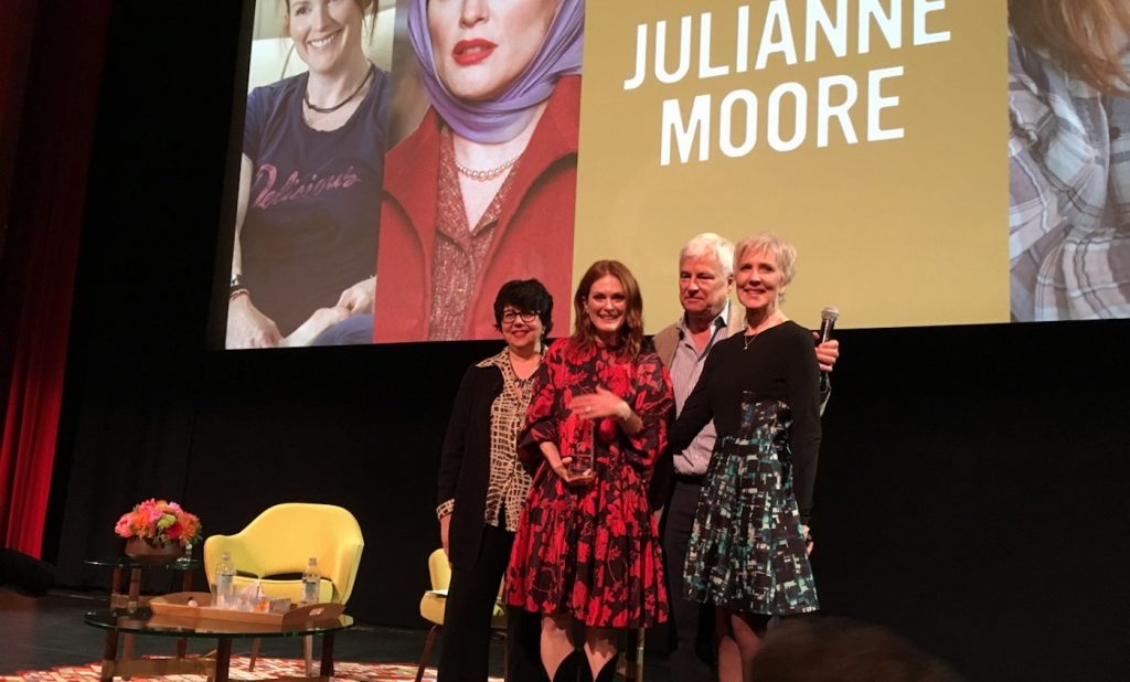 L-r: Journalist Loren King, Julianne Moore, Michael Maynard and Katherine Tallman, both of the Coolidge Corner Theater in Boston