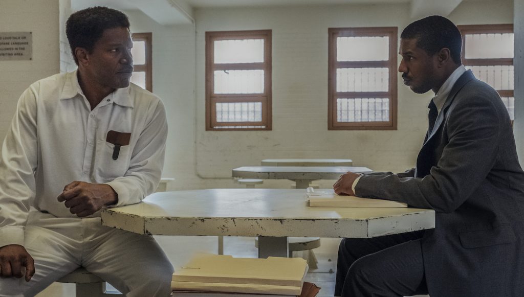 Caption: (L-r) JAMIE FOXX as Walter McMillian and MICHAEL B. JORDAN as Bryan Stevenson in Warner Bros. Pictures’ drama JUST MERCY, a Warner Bros. Pictures release.