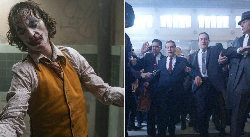 Featured image: L-r: Joaquin Phoenix is Arthur Fleck in Joker. Courtesy Warner Bros. Ray Romano (Bill Bufalino) and Robert De Niro (Frank Sheeran) in 'The Irishman.' Courtesy Netflix.