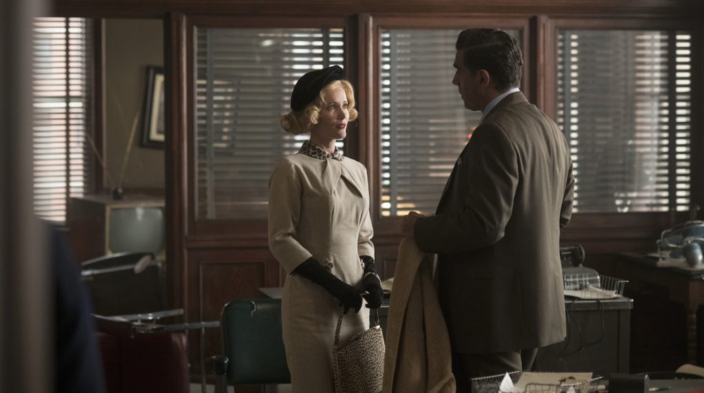 Caption: (L-r) LESLIE MANN as Julia Minna and BOBBY CANNAVALE as Tony Vermonte in Warner Bros. Pictures' drama "MOTHERLESS BROOKLYN," a Warner Bros. Pictures release. Photo Credit: Glen Wilson