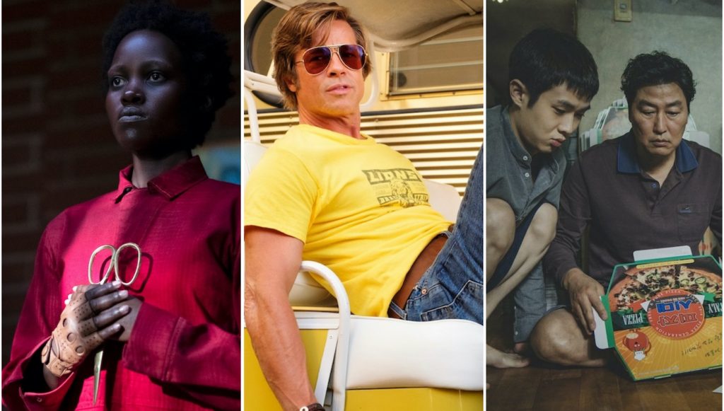 Featured image: L-r: Lupita Nyong'o in Us (Courtesy Universal Pictures), Brad Pitt in Once Upon a Time in...Hollywood (Courtesy Sony Pictures), Woo-sik Choi and Kang-ho Song in Parasite (Courtesy Neon). 