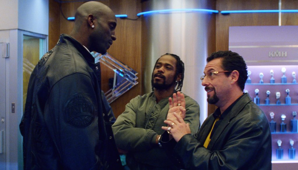 (L-R) Kevin Garnett, Lakeith Stanfield, Adam Sandler. Courtesy of A24