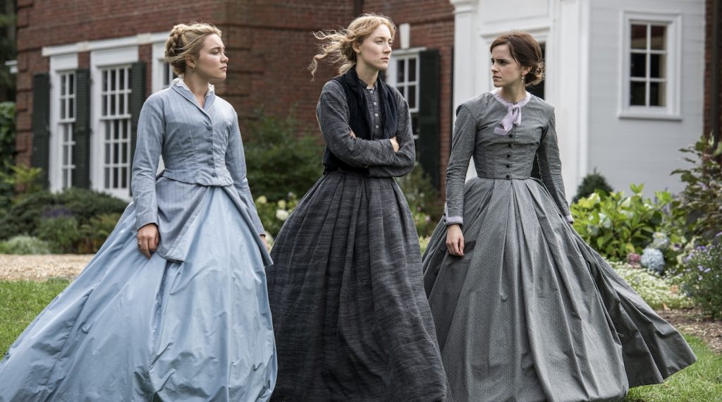 Florence Pugh, Saoirse Ronan and Emma Watson in Greta Gerwig's LITTLE WOMEN. Photo by Wilson Webb. Courtesy Sony Pictures.