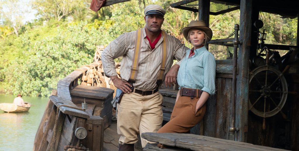 JUNGLE CRUISE - (L-R) Dwayne Johnson as Frank and Emily Blunt as Lily. Photo by Frank Masi. © 2020 Disney Enterprises, Inc. All Rights Reserved.