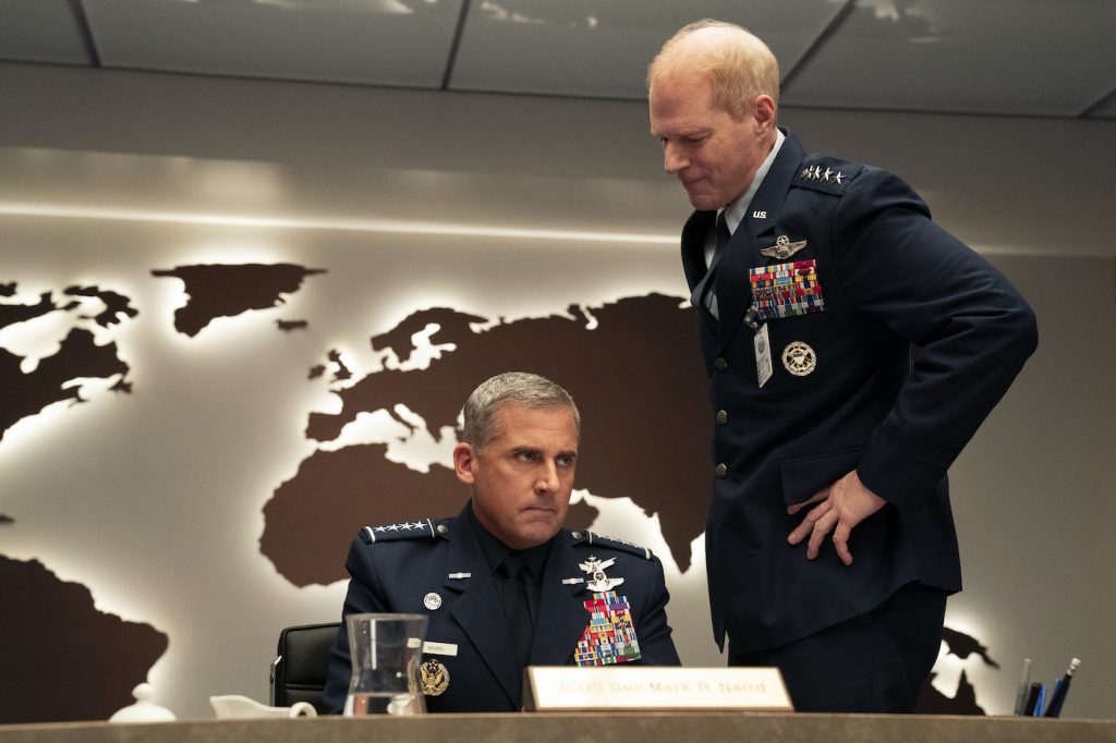 L-r: Steve Carell and Noah Emmerich in SPACE FORCE. Photo by Aaron Epstein/Netflix