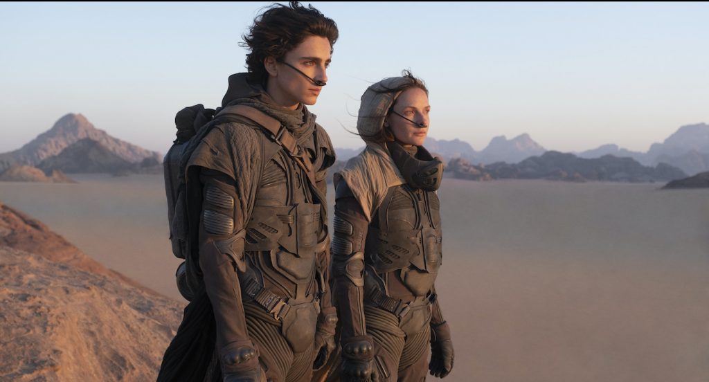 Caption: (L-r) TIMOTHÉE CHALAMET as Paul Atreides and REBECCA FERGUSON as Lady Jessica Atreides in Warner Bros. Pictures and Legendary Pictures’ action adventure “DUNE,” a Warner Bros. Pictures release. Photo Credit: Chiabella James