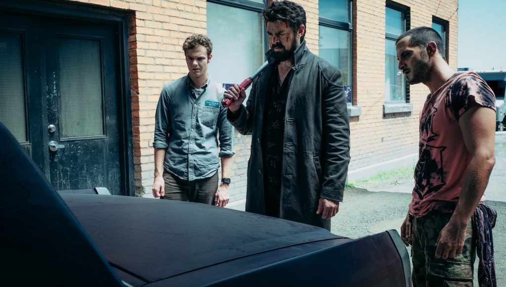 Hughie (Jack Quaid), Butcher (Karl Urban), and Frenchie (Tomer Capon). Photo by Jan Thijs. Courtesy Amazon.