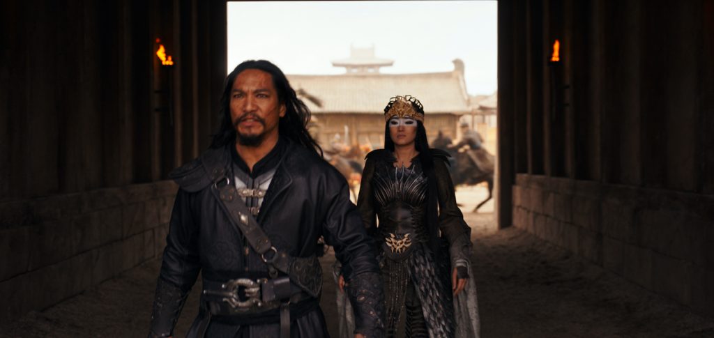 Disney's MULAN..L to R: Bori Khan (Jason Scott Lee) and Xianniang (Gong Li). Photo: Film Frame. © 2019 Disney Enterprises, Inc. All Rights Reserved.