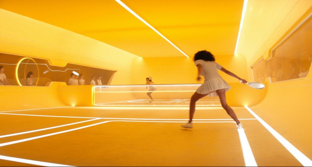 The Yellowball court in 'Brave New World.' Courtesy Peacock