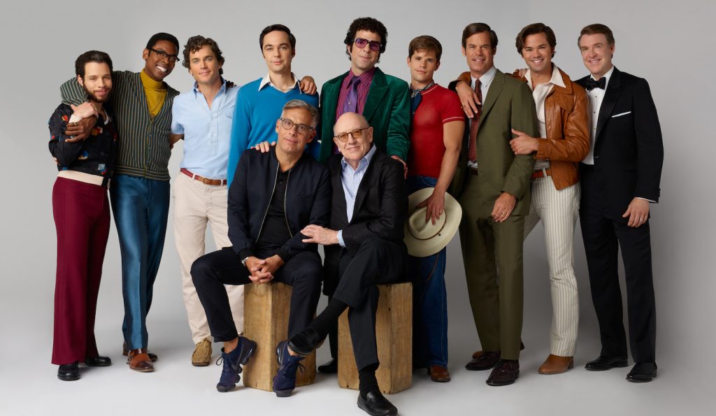 Back Row:, Robin De Jesus, Michael Benjamin Washington, Matt Bomer, Jim Parsons, Zachary Quinto, Charlie Carver, Tuc Watkins, Andrew Rannells, Brian Hutchison, Front: Joe Mantello, Mart Crowley, Cr. Brian Bowen Smith/NETFLIX ©2020