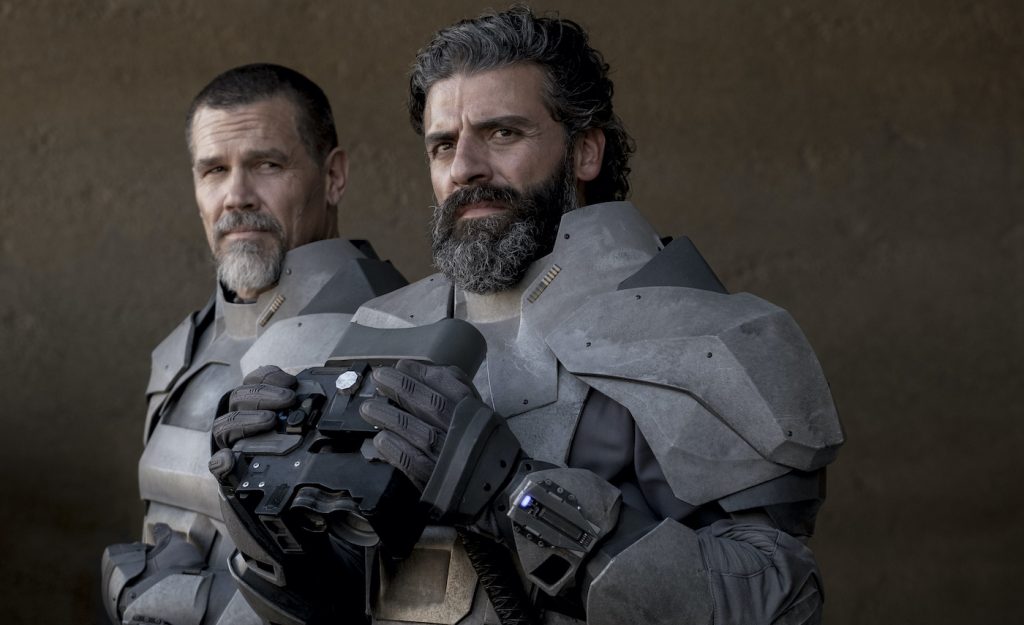 Caption: (L-r) JOSH BROLIN as Gurney Halleck and OSCAR ISAAC as Duke Leto Atreides in Warner Bros. Pictures’ and Legendary Pictures’ action adventure “DUNE,” a Warner Bros. Pictures and Legendary release. Photo Credit: Chiabella James