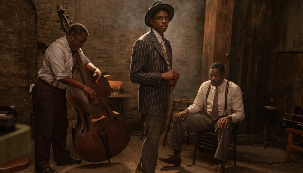 L-r: Michael Potts, Chadwick Boseman, and Colman Domingo. Courtesy Netflix.