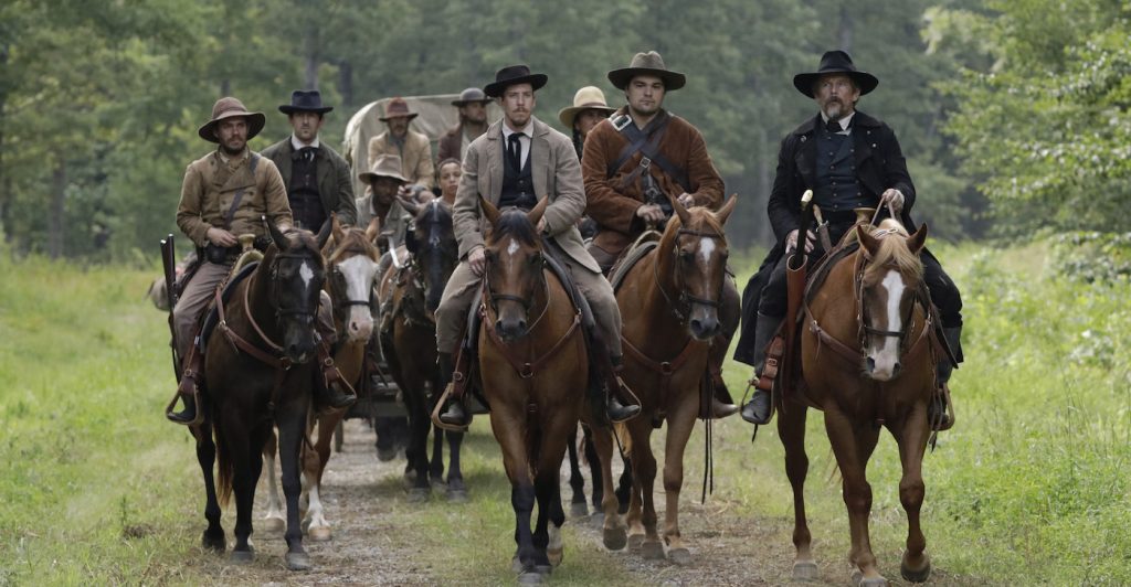 (L-R): Ellar Coltrane as Salmon Brown, Beau Knapp as Owen Brown, Duke Davis Roberts as Fred Brown and Ethan Hawke as John Brown in THE GOOD LORD BIRD, "Meet the Lord". Photo Credit: William Gray/SHOWTIME.