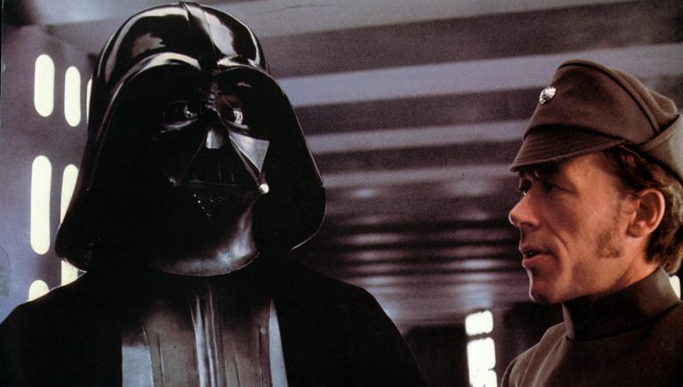 David Prowse as Darth Vader in a scene from the film 'Star Wars', 1977. (Photo by 20th Century-Fox/Getty Images)
