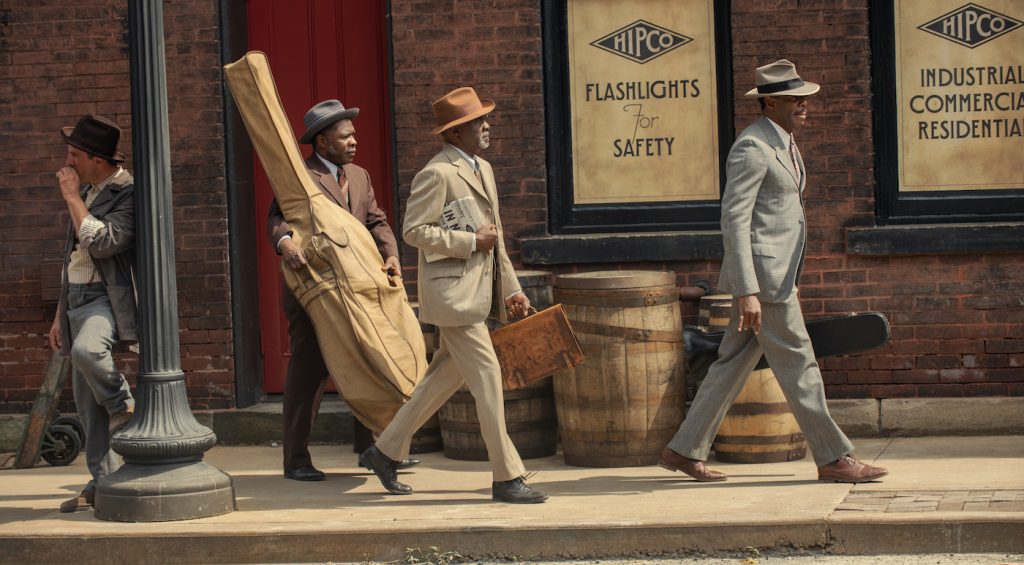 Ma Rainey's Black Bottom (2020): (L to R) Michael Potts ("Slow Drag"), Glynn Turman ("Toldeo"), Colman Domingo ("Cutler”). Cr. David Lee / Netflix