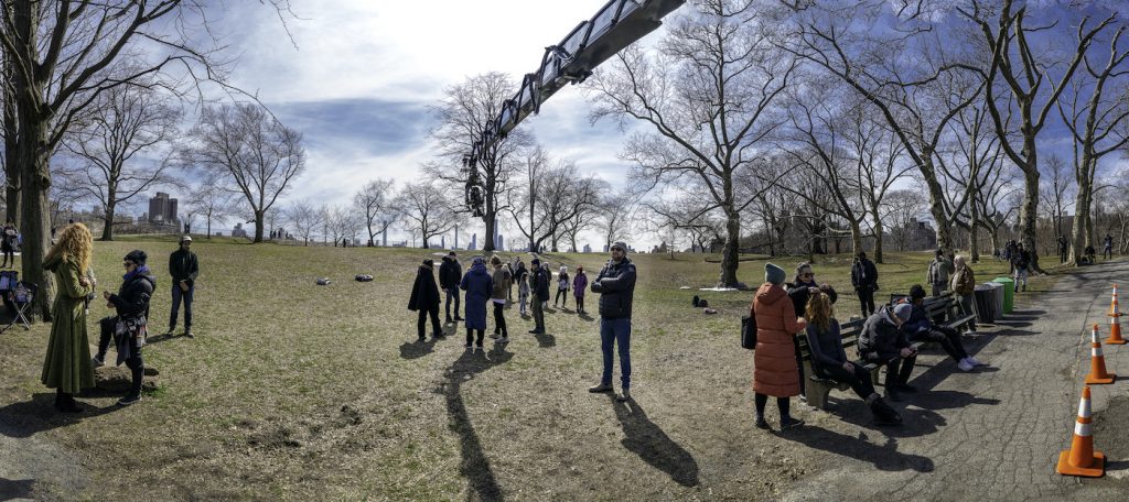 A 50 ft. Technocrane at work at a location in Central Park, in the show’s second episode (Niko Tavernise/HBO)