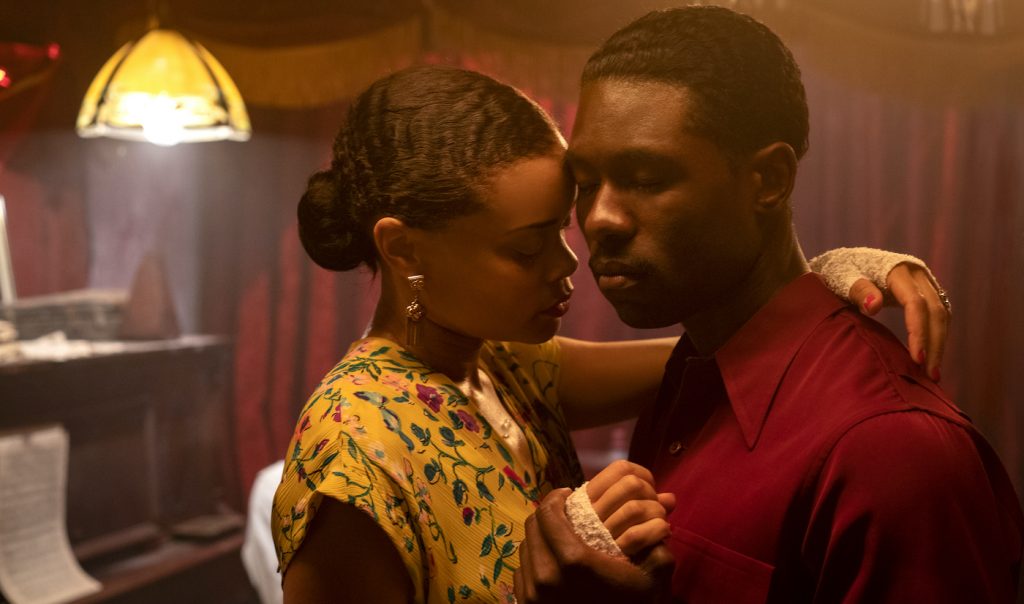 Andra Day and Trevante Rhodes in THE UNITED STATES VS. BILLIE HOLIDAY from Paramount Pictures. Photo Credit: Takashi Seida.