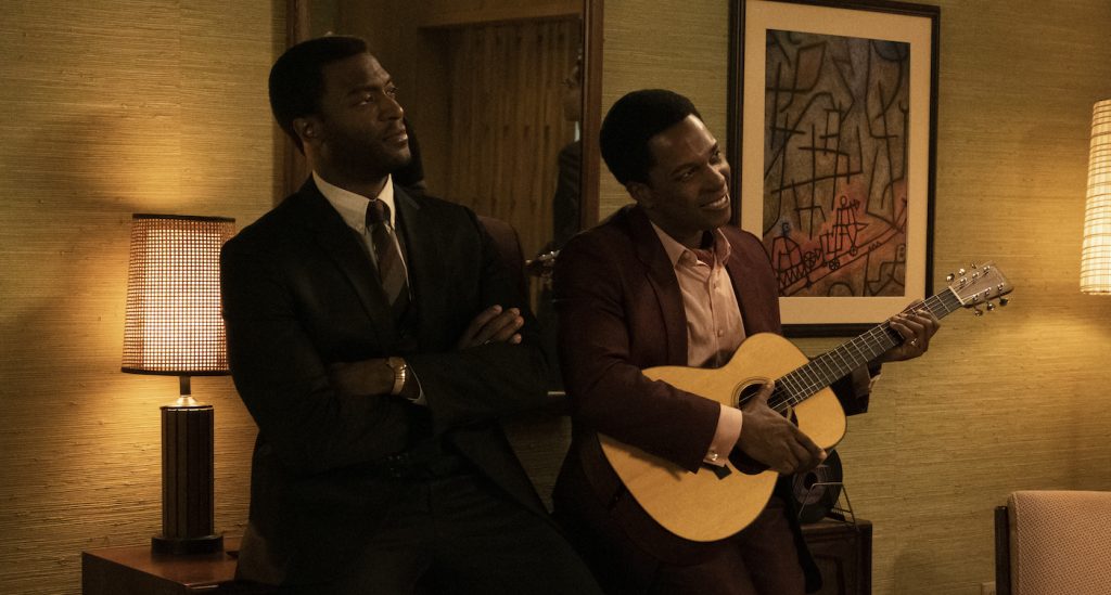 ALDIS HODGE and LESLIE ODOM JR. star in ONE NIGHT IN MIAMI Photo: Patti Perret Courtesy of Amazon Studios