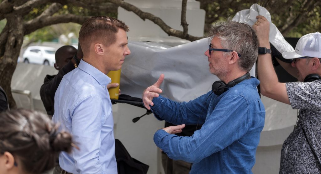 Benedict Cumberbatch and Kevin Macdonald on set of "The Mauritanian." Courtesy STX