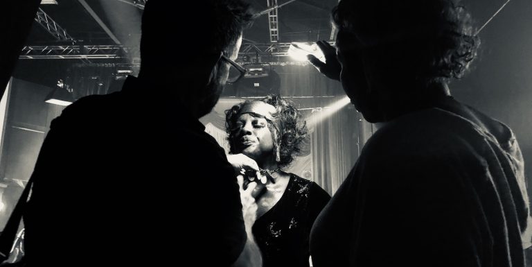 Viola Davis getting a touch-up on set. Courtesy Sergio Lopez-Rivera/Netflix.