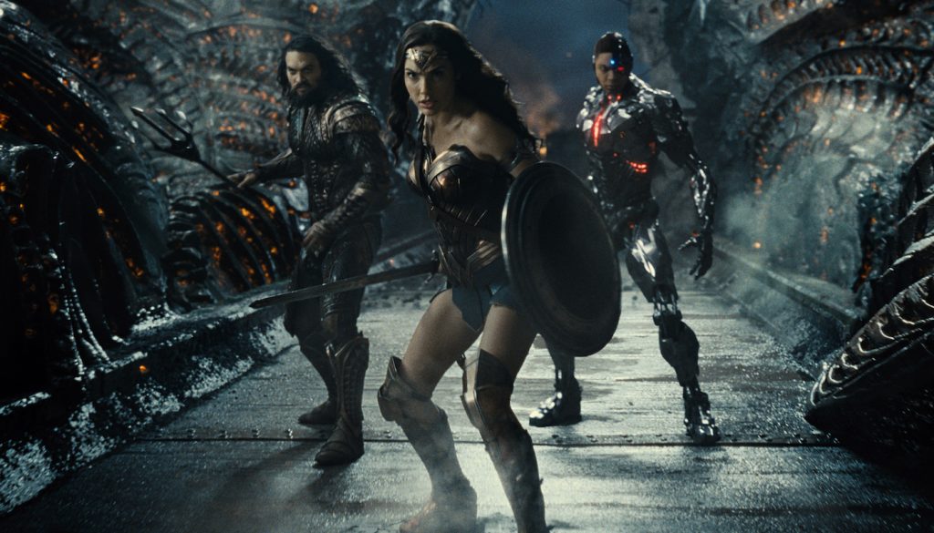 Jason Momoa (Aquaman / Arthur Curry), Gal Gadot (Diana Prince / Wonder Woman), Ray Fisher (Cyborg / Victor Stone). Courtesy HBO.