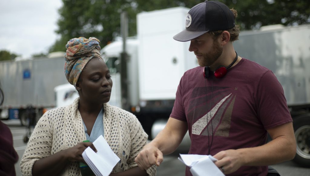 CONCRETE COWBOY (L to R) LIZ PRIESTLEY as AMAHLE and RICKY STAUB (Director) in CONCRETE COWBOY. Cr. Jessica Kourkounis/© 2020 Fletcher Street, LLC