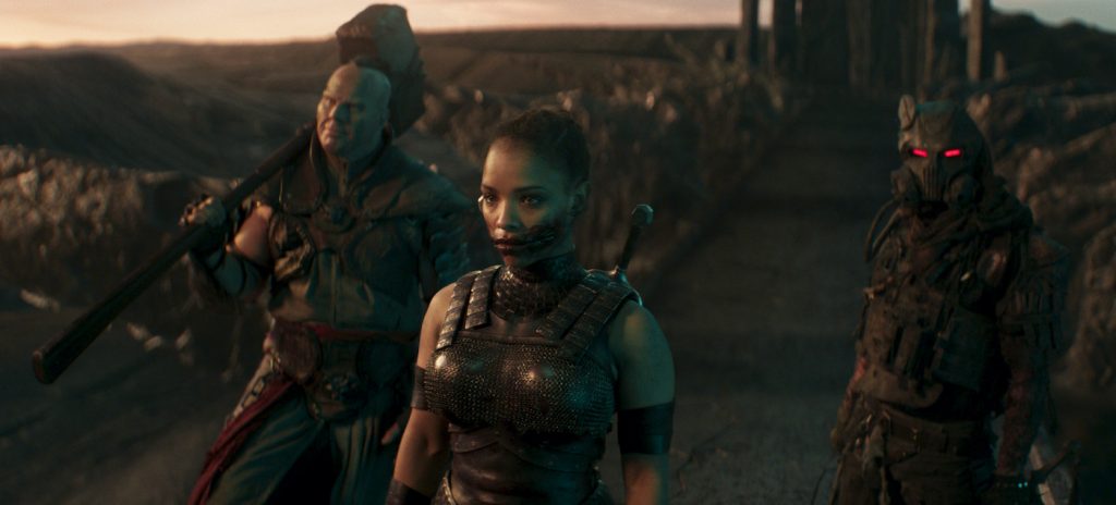 Caption: (L-r) NATHAN JONES as Reiko, SISI STRINGER as Mileena and DANIEL NELSON as Kabal in New Line Cinema’s action adventure “Mortal Kombat,” a Warner Bros. Pictures release. Photo Credit: Courtesy Warner Bros. Pictures