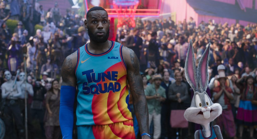 Caption: (L-R) LEBRON JAMES and BUGS BUNNY in Warner Bros. Pictures’ animated/live-action adventure “SPACE JAM: A NEW LEGACY,” a Warner Bros. Pictures release. Photo Credit: Courtesy Warner Bros. Pictures