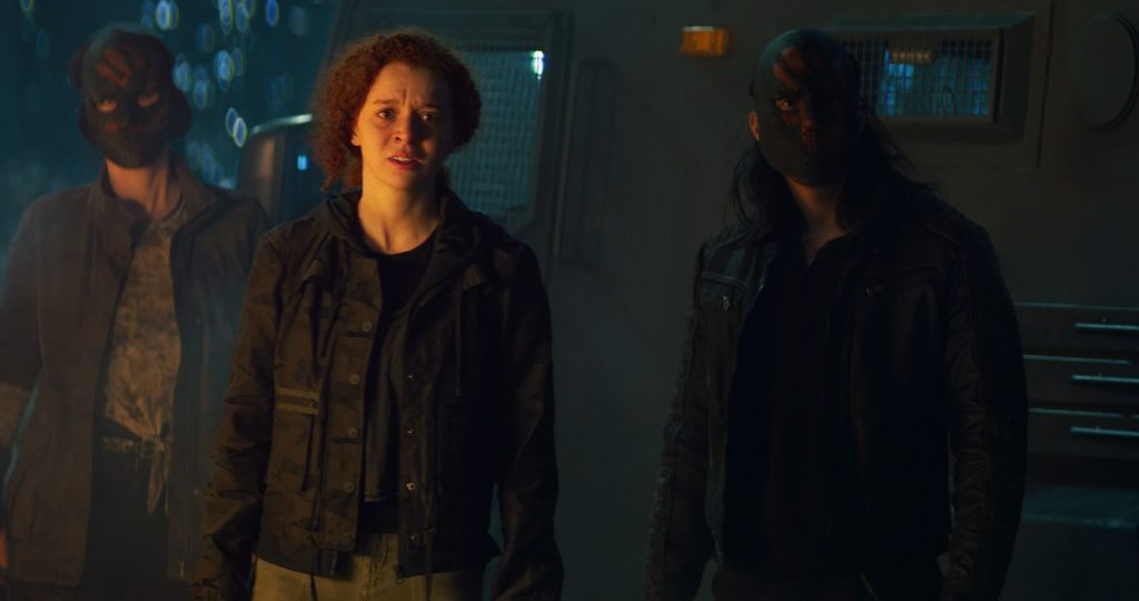 (Center): Karli Morgenthau (Erin Kellyman) in Marvel Studios' THE FALCON AND THE WINTER SOLDIER exclusively on Disney+. Photo courtesy of Marvel Studios. ©Marvel Studios 2021. All Rights Reserved.