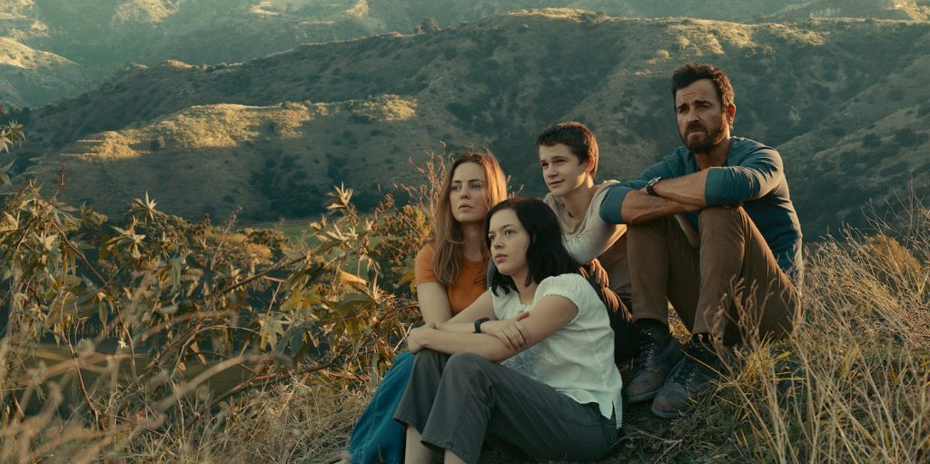 Justin Theroux, Melissa George, Logan Polish and Gabriel Bateman in “The Mosquito Coast,” now streaming on Apple TV+.