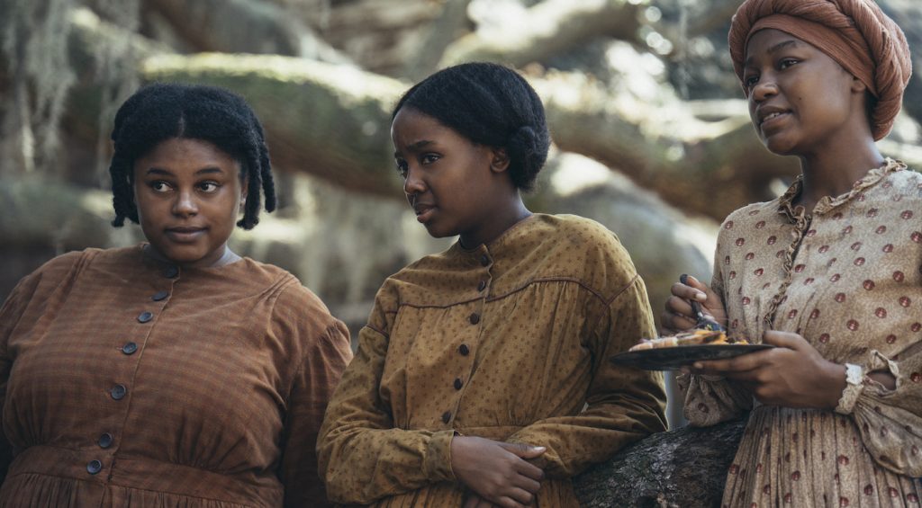 L-r: Zsane Jhey is Lovey, Thuso Mbedu is Cora, and Aubriana Davis is Rose. Photo by Atsushi Nishjima. Courtesy Amazon Studios.