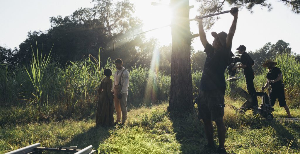 Thuso Mbedu is Cora Randall and Aaron Pierre is Caesar/Christian. Photo by Atsushi Nishjima. Courtesy Amazon Studios.