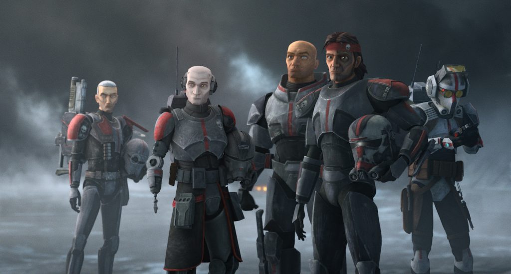 L-r: Crosshair, Echo, Wrecker, Hunter and Tech in a scene from 