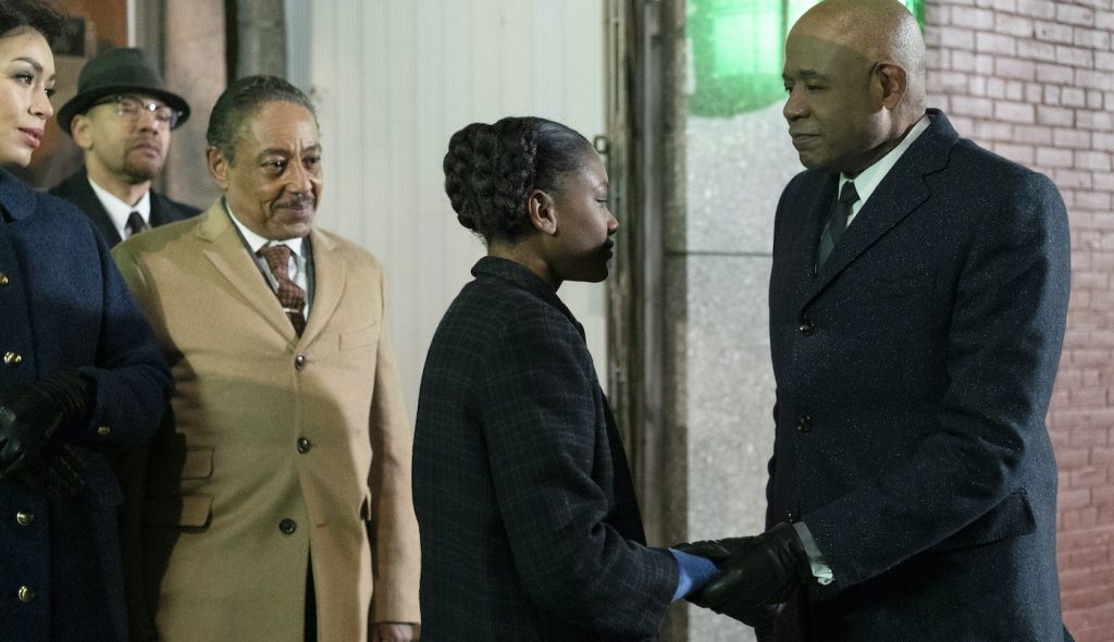 L-r: Giancarlo Esposito, Ilfenesh Hadera, and Forest Whitaker in "Godfather of Harlem." Courtesy EPIX