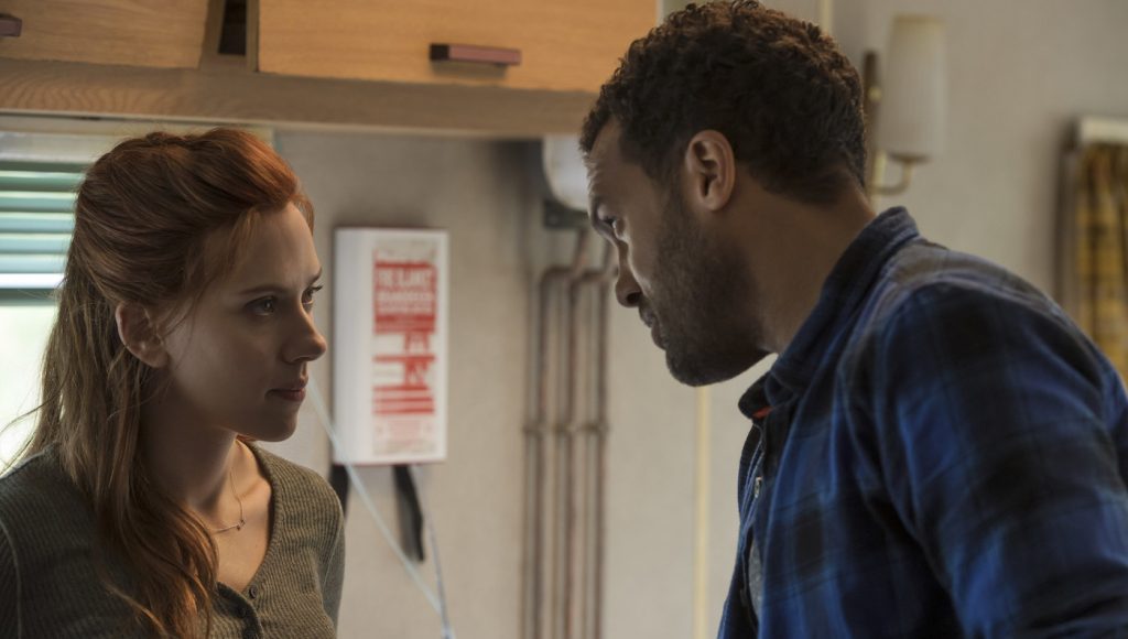 Natasha Romanoff (Scarlett Johansson) as Black Widow and Mason (O-T Fagbenle) in Marvel Studios' BLACK WIDOW. Photo by Jay Maidment. ©Marvel Studios 2020.