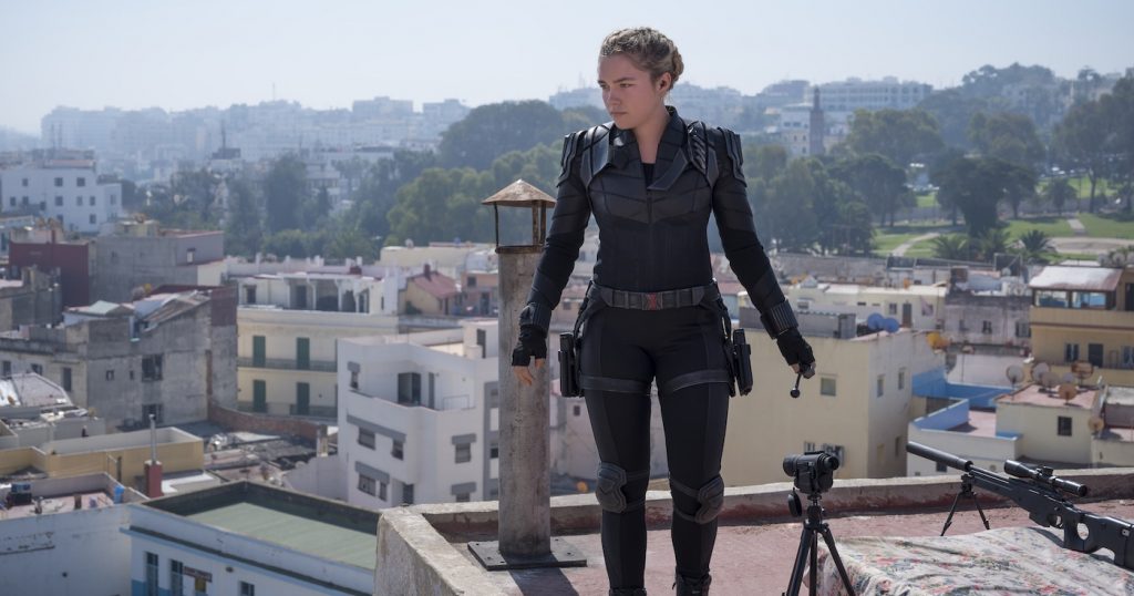 Yelena (Florence Pugh) in Marvel Studio's "Black Widow," in theaters and on Disney+ with Premiere Access. Photo by Kevin Baker. Courtesy Marvel Studios.