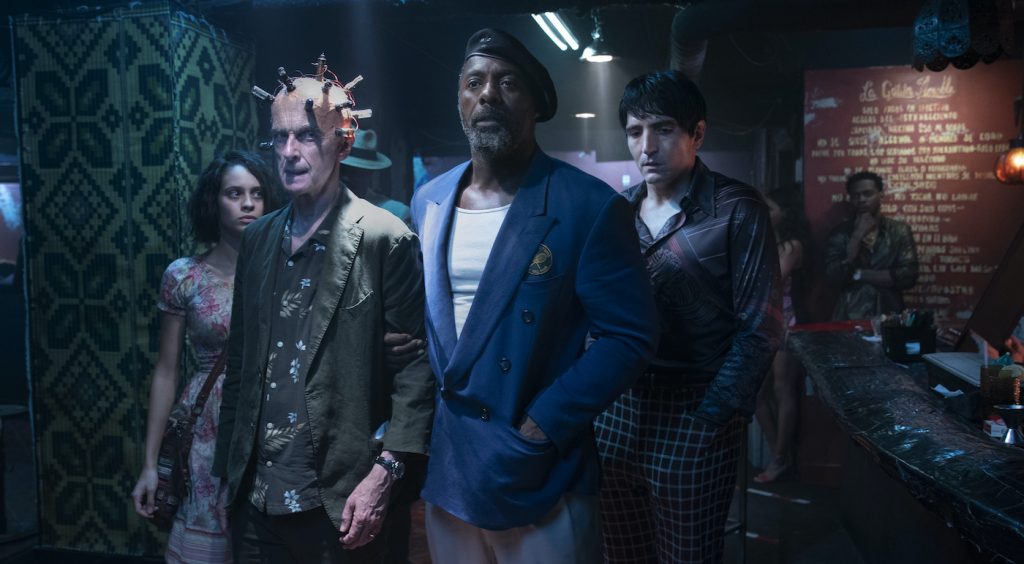 Caption: (L-r) DANIELA MELCHIOR as Ratcatcher 2, PETER CAPALDI as The Thinker, IDRIS ELBA as Bloodsport and DAVID DASTMALCHIAN as Polka Dot Man in Warner Bros. Pictures’ action adventure “THE SUICIDE SQUAD,” a Warner Bros. Pictures release. Photo Credit: Jessica Miglio/™ & © DC Comics