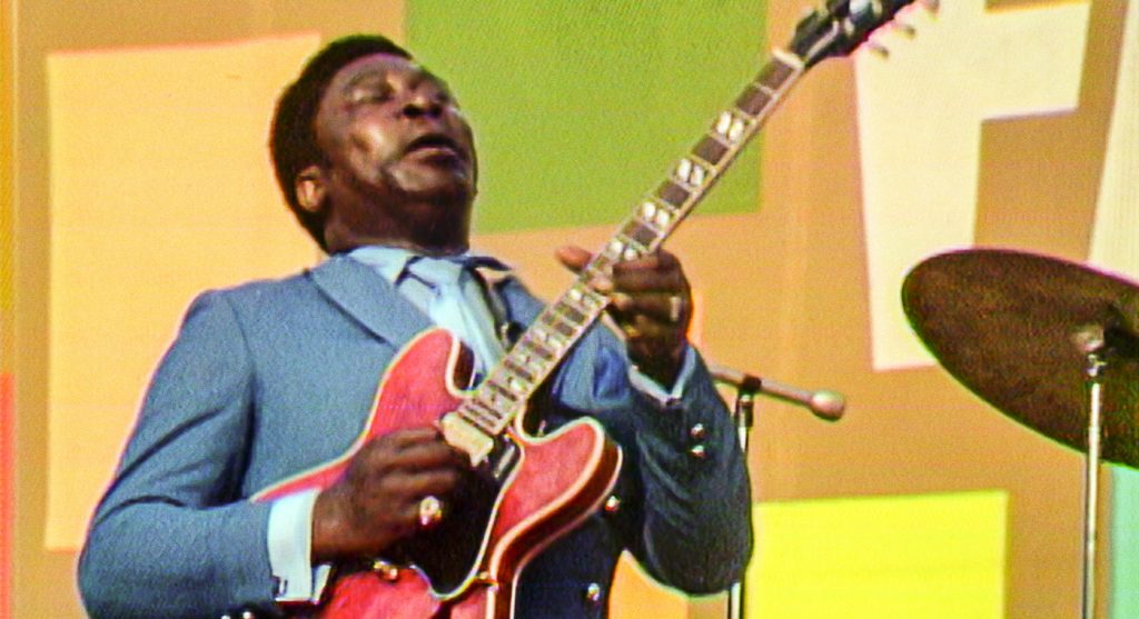 B.B. King performing at the Harlem Cultural Festival in 1969, featured in the documentary SUMMER OF SOUL. Photo Courtesy of Searchlight Pictures. © 2021 20th Century Studios All Rights Reserved